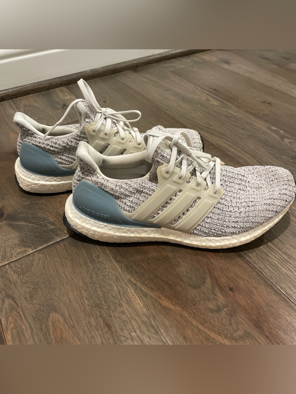 adidas Ultraboost Women's Sneakers - Light Gray with Blue Heel